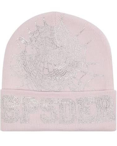 Sp5der Pink Rhinestone Spiderweb Beanie